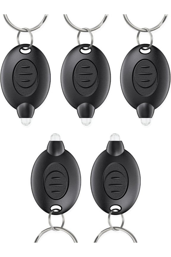 5 Pack LED Keychain Flashlight Mini LED Keychain Light 12 Lumen Portable Ultra Bright Battery Powered Key Ring Torch for Outdoor Camping Hiking and Emergency Lighting, Black Shell