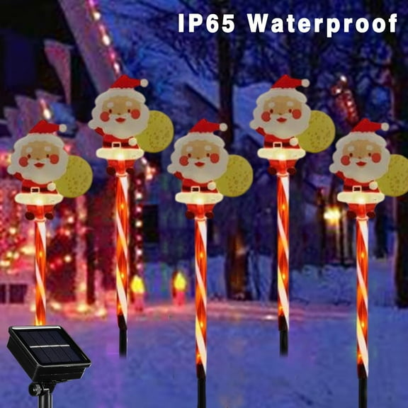 5-Pack LED Solar Christmas Lights, Waterproof Outdoor Decorations for Tree, Courtyard, Patio, Garden, Reindeer, Santa, Snowflakes, Easy Setup, Warm Golden Light, Holiday Cheer and Gifts