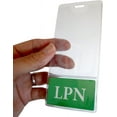 thumbnail image 1 of 5 Pack - LPN BadgeBottom Vertical Badge Buddy & ID Holder Combo - Heavy Duty 2 in 1 Badge Bottom I’D Protector Nursing Accessories - USA Printed Double Sided Role Card Sleeve by Specialist ID (Green), 1 of 6