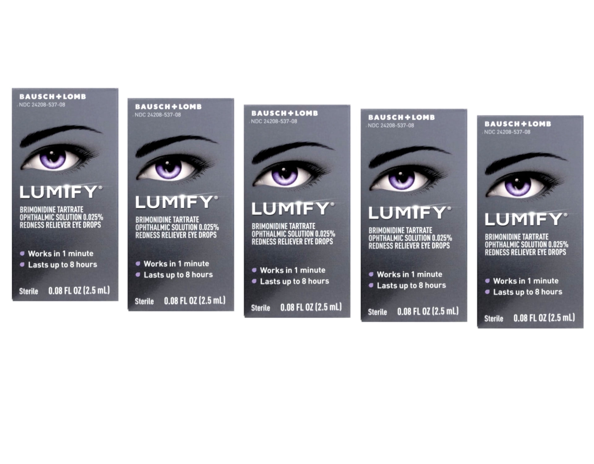 5 Pack - LUMIFY® Redness Reliever Eye Drops (Brimonidine Tartrate Ophthalmic Solution 0.025%) – from Bausch + Lomb, 0.08 Fl. Oz. (2.5 mL)