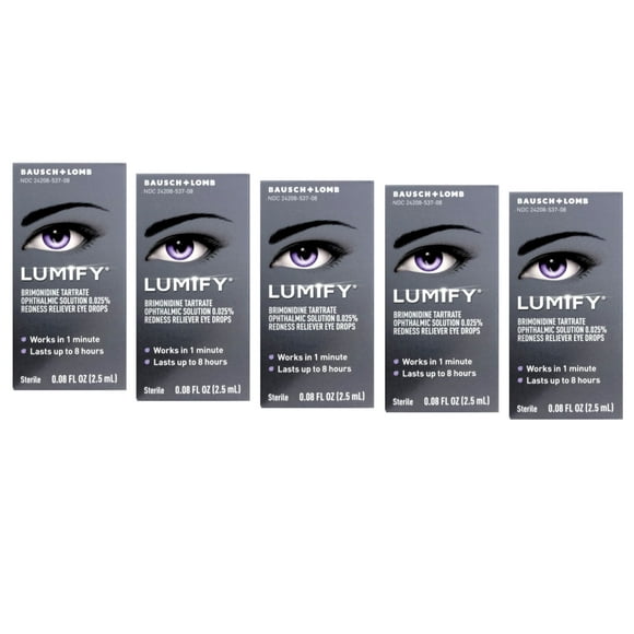5 Pack - LUMIFY Redness Reliever Eye Drops (Brimonidine Tartrate Ophthalmic Solution 0.025%) from Bausch + Lomb, 0.08 Fl. Oz. (2.5 mL)