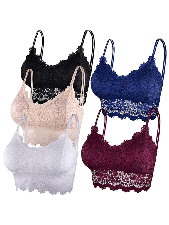 5 Pack Lace Bralette for Women Padded Strappy Bandeau Tube Top Comfortable Bras with Removable Pads