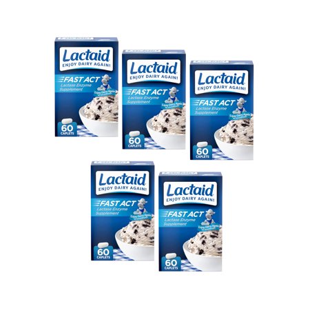 5 Pack Lactaid Fast Act Lactase Enzyme Supplement 60 Caplets Each