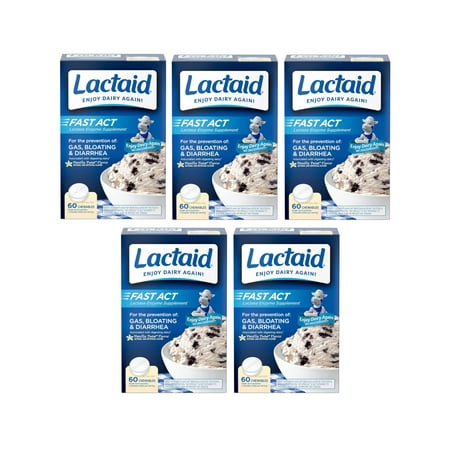 5 Pack Lactaid Fast Act Lactase Enzyme Supplement Vanilla 60 Caplets Each