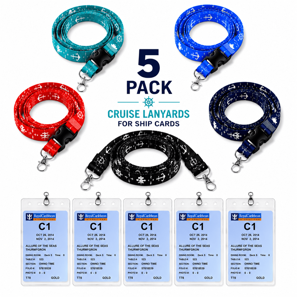 5 Pack Lanyard with Waterproof ID Badge Holders for Cruise Ship Cards ...