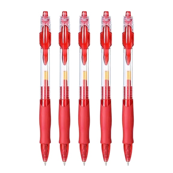 5 Pack Large Capacity Retractable Gel Pens, Red Barrel,Medium Point (0.5mm), Red Gel Ink Pens for Home, Office, Journaling, Writing, Note-Taking, Teacher Supplies