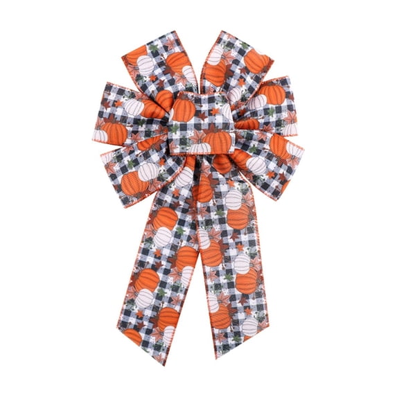 5 Pack Large Fall Wreath Bow 14x8 Inch, Pumpkin Thanksgiving Tree Topper Bow | Big Orange Maple Burlap Decorative Harvest Wreath Ornaments for Front Door Autumn Indoor Outdoor Holiday Decorations