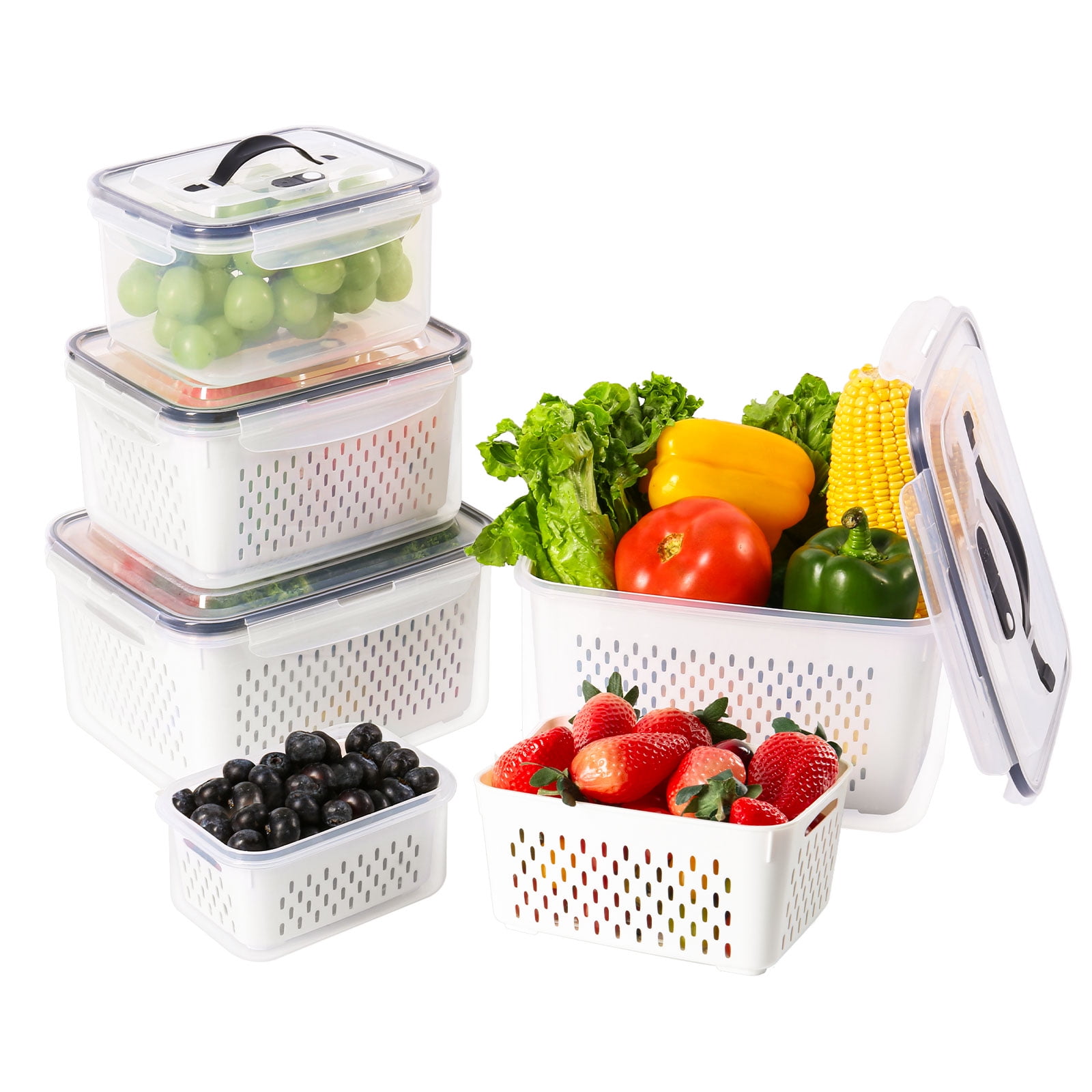 5 Pack Large Fruit Containers for Fridge LUXEAR Leakproof Food Storage Containers with