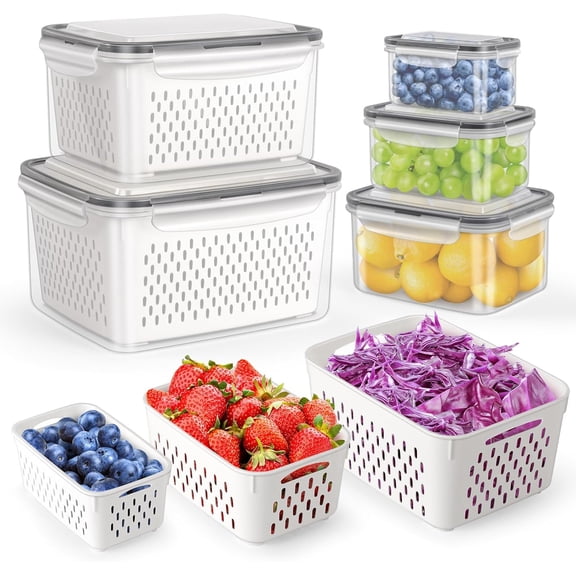 5-Pack Large Fruit Storage Container for Fridge Leak proof with Removable Colander, Dishwasher & microwave safe Largest 4.15L