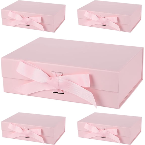 5 Pack Large Gift Boxes with Lids 13x9x4 Inches Magnetic Gift Boxes with Lid and Ribbon for Presents,for Christms,Mother's Day, Birthdays, Bridal Gifts,Weddings wraps gifts(Pink)