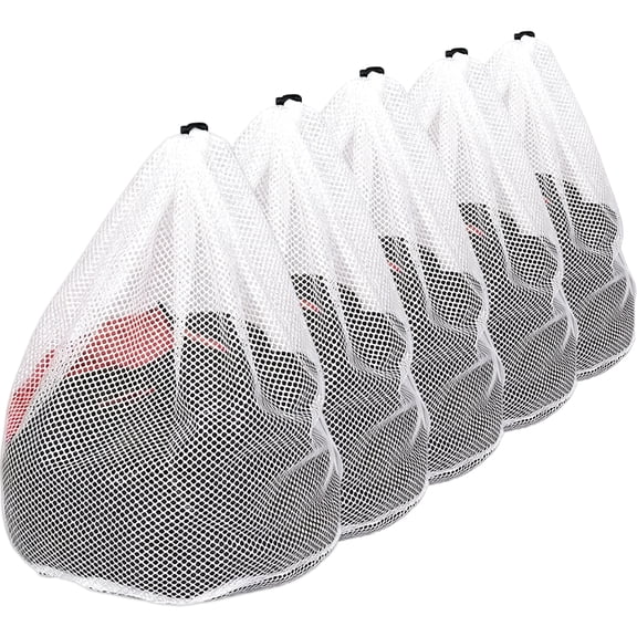 5 Pack Large Mesh Laundry Bag for Clothes and Toys, Heavy Duty Drawstring Laundry Hamper Liner, Reusable Washable Mesh Storage Bag for Dorm, Travel, Home
