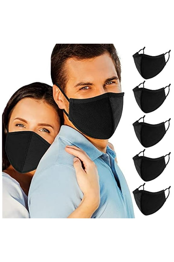 5 Pack (Large Size) 3Layer Face Masks with Adjustable Ear Loop Reusable and Washable Dust proof Cloth Mouth Protector for Women and Men