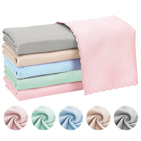 5 Pack Large Size Fish Scale Wave Lint Free Cleaning Cloth for Kitchen, Mirror, Glass, Dish, Screens, Window(11.8" x 15.7")