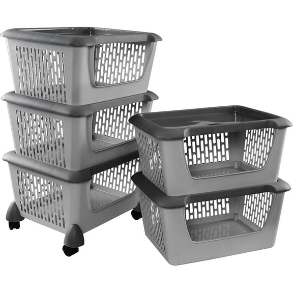 5-Pack Large Stackable Storage Bins, Plastci Stacking Baskets for Organizing Food