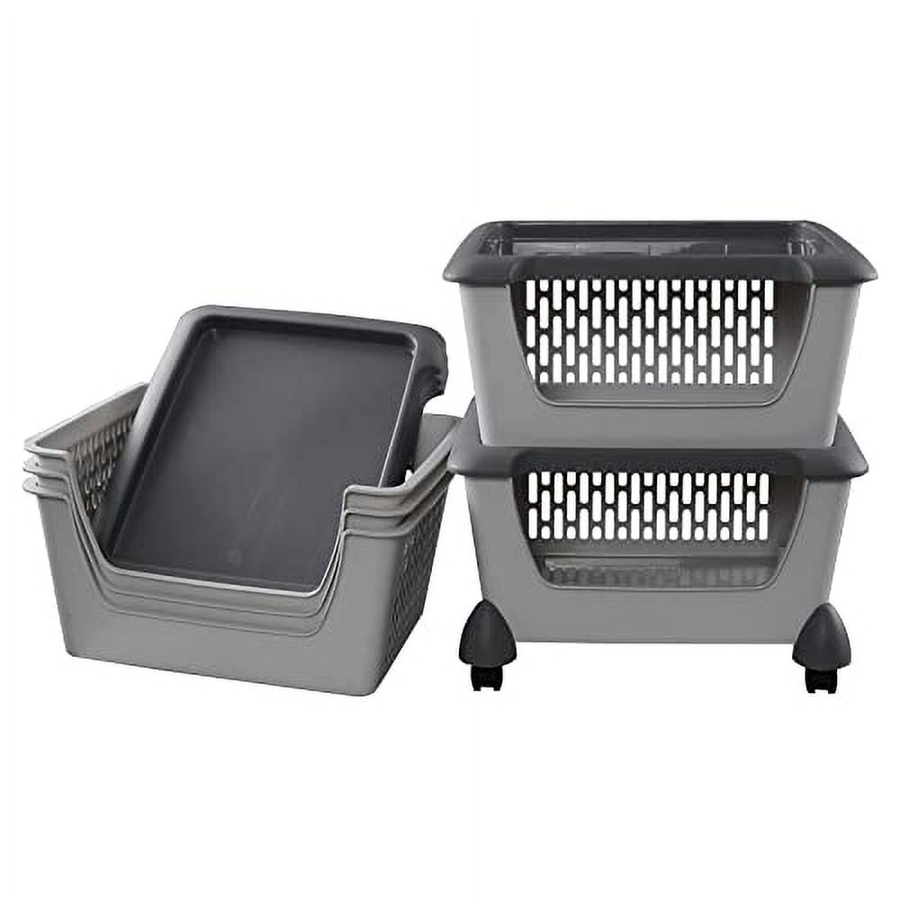 5-Pack Large Stackable Storage Bins, Plastci Stacking Baskets for ...