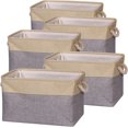 thumbnail image 1 of 5 Pack Large Storage Basket Bin Foldable Storage Cube Box Canvas Fabric Collapsible Organizer with Handles for Closet Home Office Clothes Shelf Nursery, Grey Beige, 1 of 15