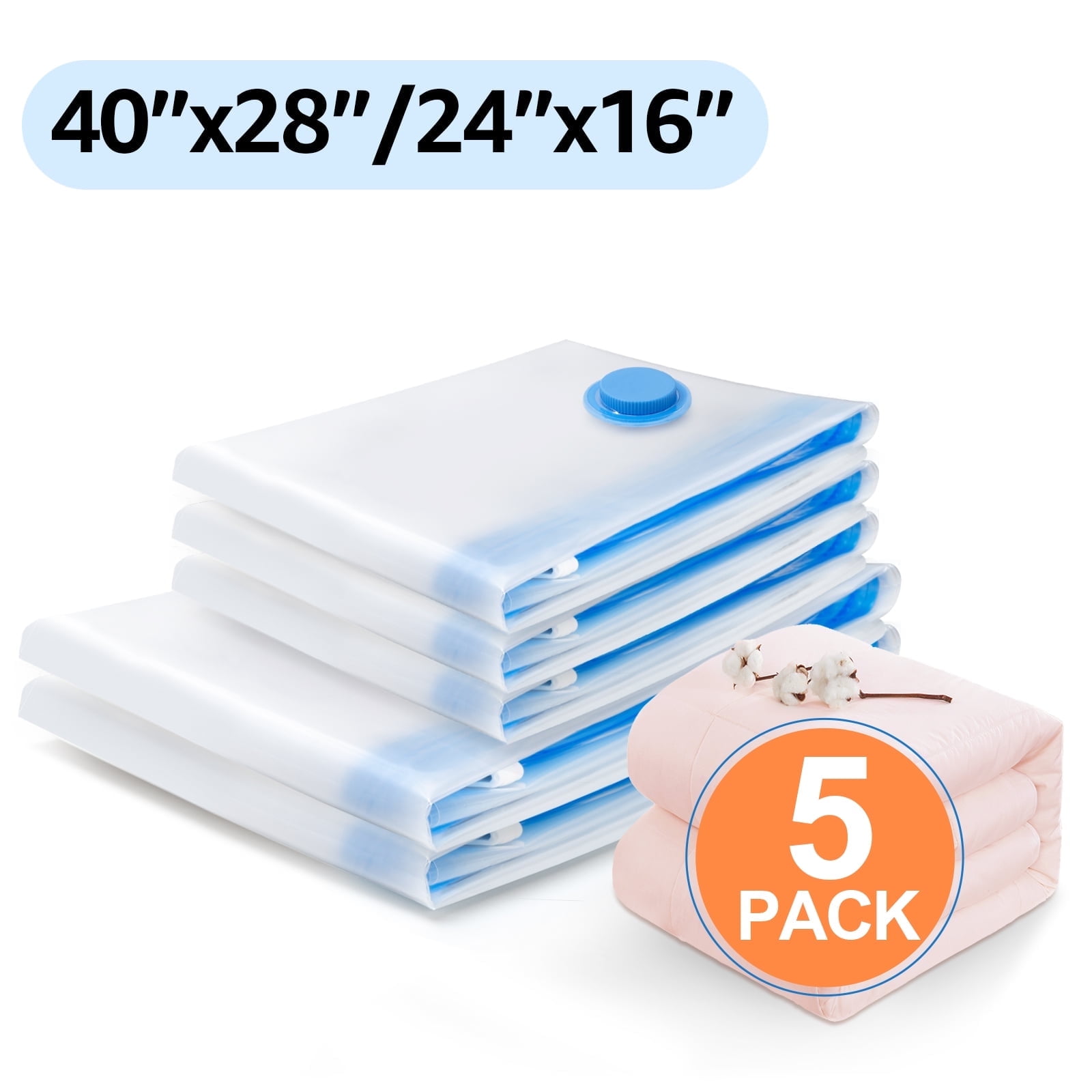 5 Pack：Large Vacuum Storage Bags 32"x24"&24"x16",80 More Storage
