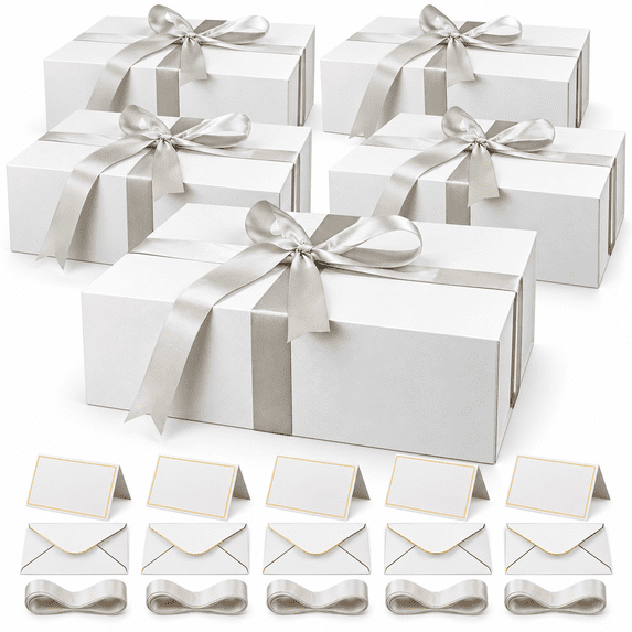 5 Pack Large White Magnetic Gift Boxes with Lids, 13.8 x 8.9 x 4.4 Inch ...