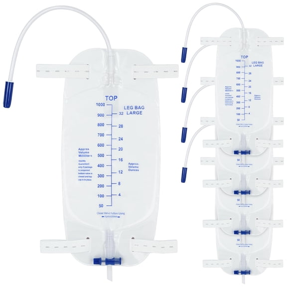 5 Pack Leg Urine Foley Drainage Bag, 750mL with Anti-Reflux Valve, 18" Tube Drainage and Adjustable Elastic Bands,Professional Urinary Bag for Home and Hospitals Health Aids