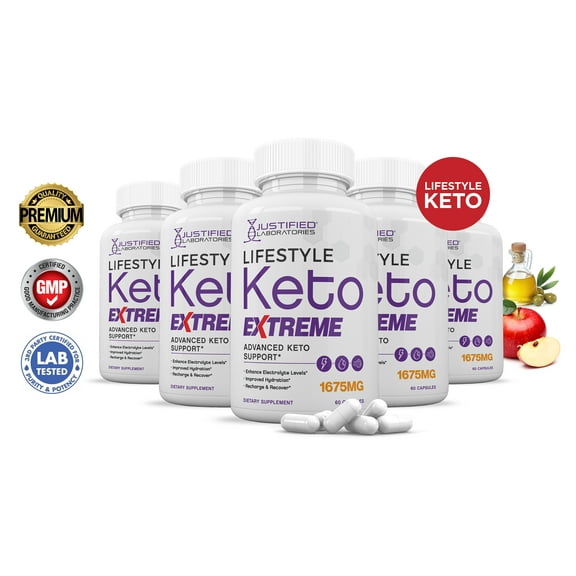 (5 Pack) Lifestyle Keto ACV Extreme Pills 1675mg Alternative to Gummies Dietary Supplement 300 Capsules