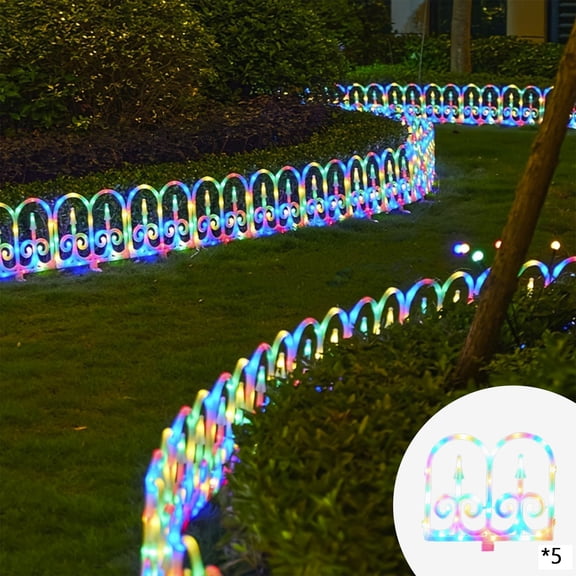 5 Pack Light Up Picket Fence for Garden, 7.87in (H) X 14.96in (L) Solar Powered Garden Fence Border Lights, Decorative Pocket Fence for Small Flower Path Tree Yard Pet Barrier Christmas Tree