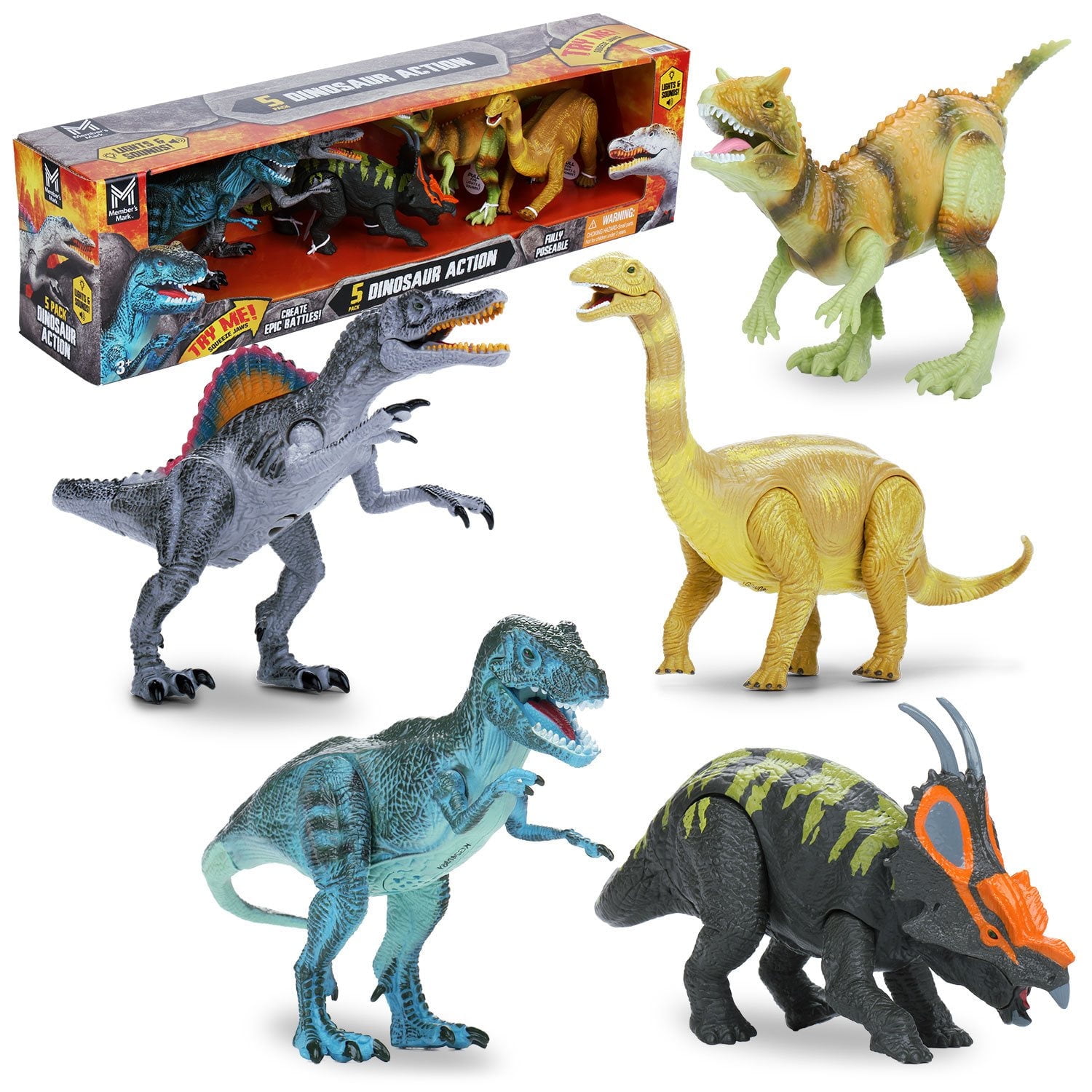 5-Pack Lights and Sounds Dinosaur Set, Realistic Figures, Non