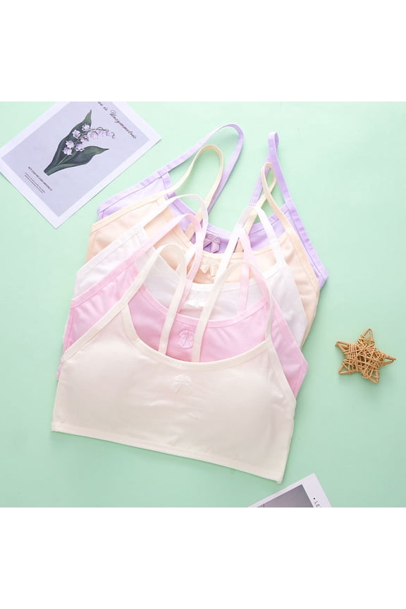 5 Pack Little Girl Bras Training Bra Breathable Cotton Bra Summer Lightly Spaghetti Strap Wireless Comfortable Bralette, Multi-Pack, Free Size