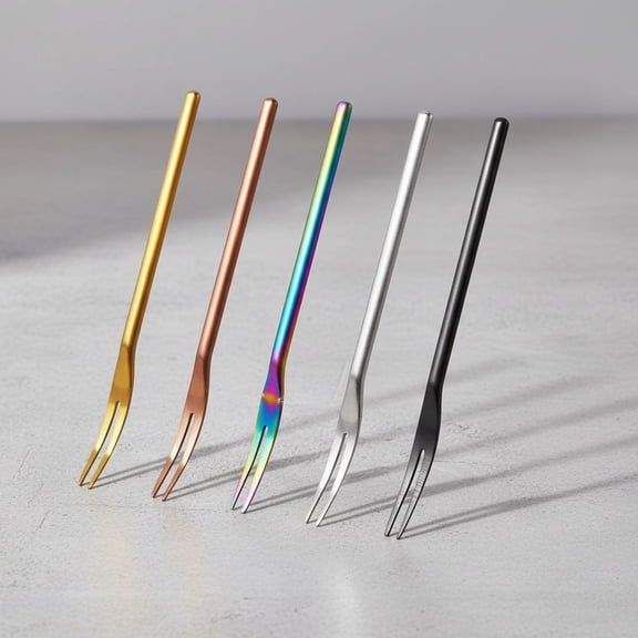 5 Pack Long Handle Pickle Forks, 304 Stainless Steel 2 Prong Pickle Picker & Grabber Tool for Jars, Cocktails, Desserts, Fruits, Appetizer Salad (Multicolor)