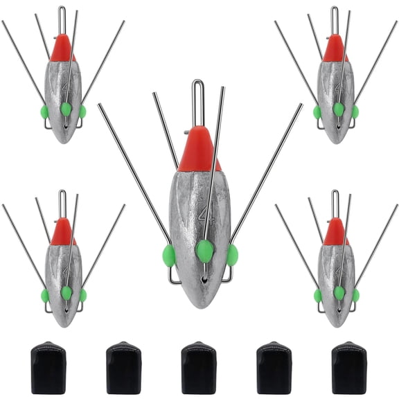 5 Pack Long Tail Surf Casting Spider Sinkers – Lead Fishing Weights for Catfish, Saltwater, Beach & Ocean Fishing