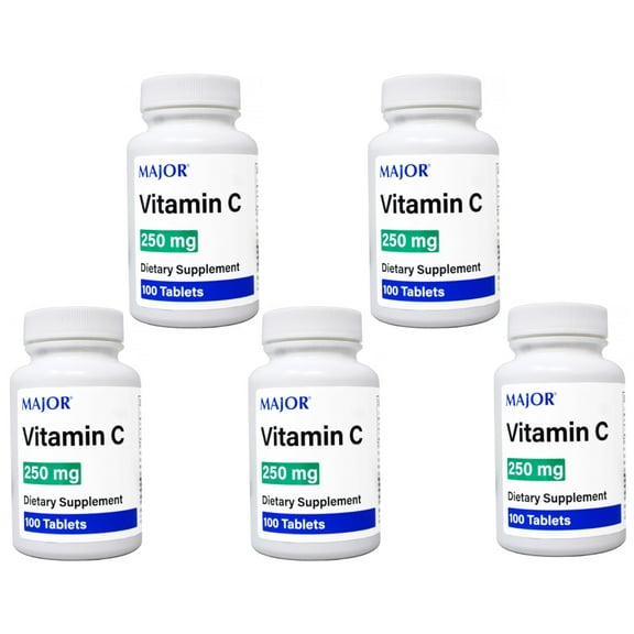 5 Pack - MAJOR Vitamin C 250 mg Ascorbic Acid Tablets, 100 Count