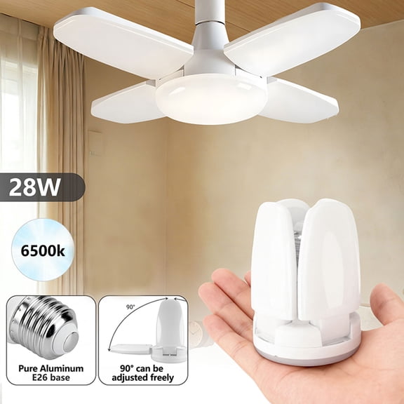 5 Pack MINI Fan Blade LED Light Bulb 28 Watt (150W Equivalent), Mini LED Garage Light E26 Base Daylight 6500K, Super Bright Deformable Bulbs For Workbench, Porch, Basement