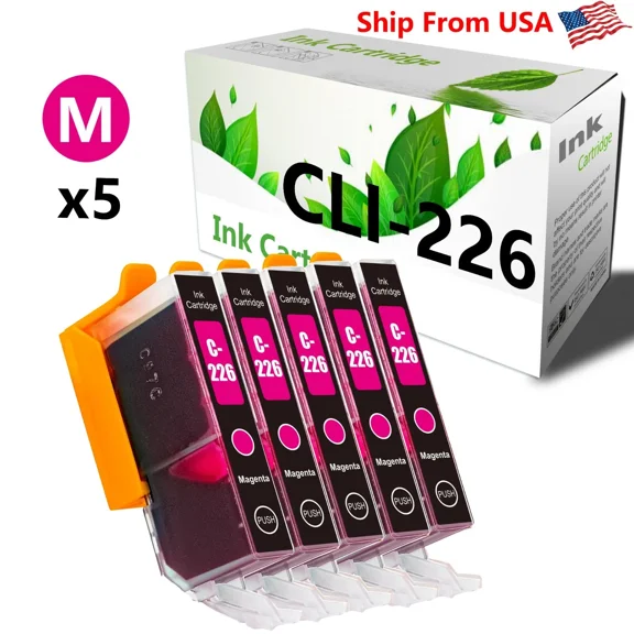 (5-Pack, Magenta) Cli226 Cli-226 Ink Cartridge For Pixma Mg5100 Ip4920 Printer