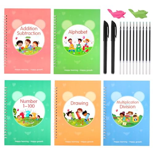 Trace Trek Magic Grooved Writing Practice Set – 6 Libri Riusabili Con Penne Per Bambini 3-8 Anni