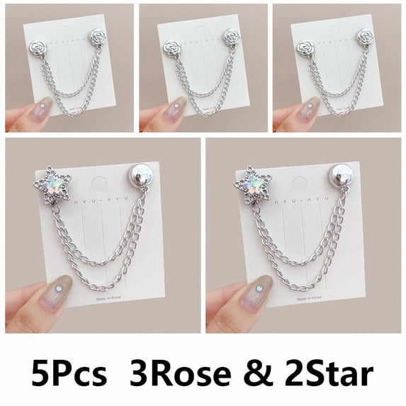 5 Pack Magnetic Clothing Clips for Women – Instant Garment Tailoring Solution | Secure Shirt Hem Adjuster, Sleeve Cinch Clip for T-Shirts/Blouses/Dresses, Hijab & Scarf Holder with Chain