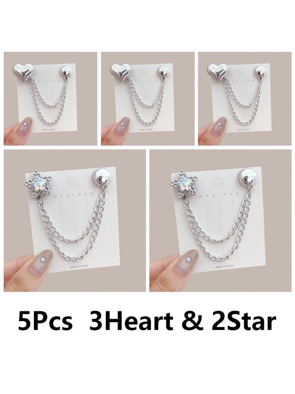 5 Pack Magnetic Clothing Clips for Women – Instant Garment Tailoring Solution | Secure Shirt Hem Adjuster, Sleeve Cinch Clip for T-Shirts/Blouses/Dresses, Hijab & Scarf Holder with Chain