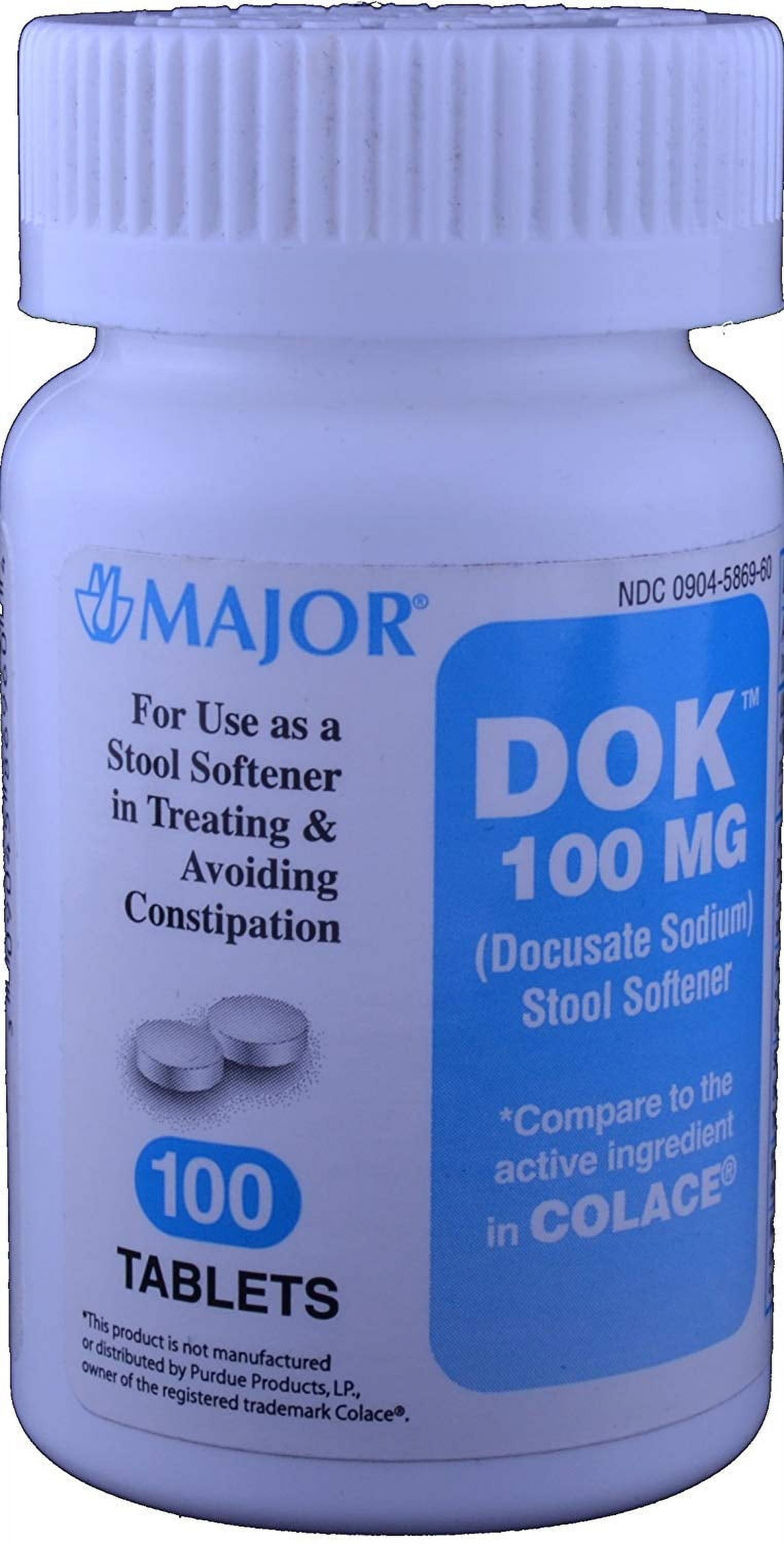 5 Pack Major Dok 100 Mg Docusate Sodium Crushable, 100 Tablets each
