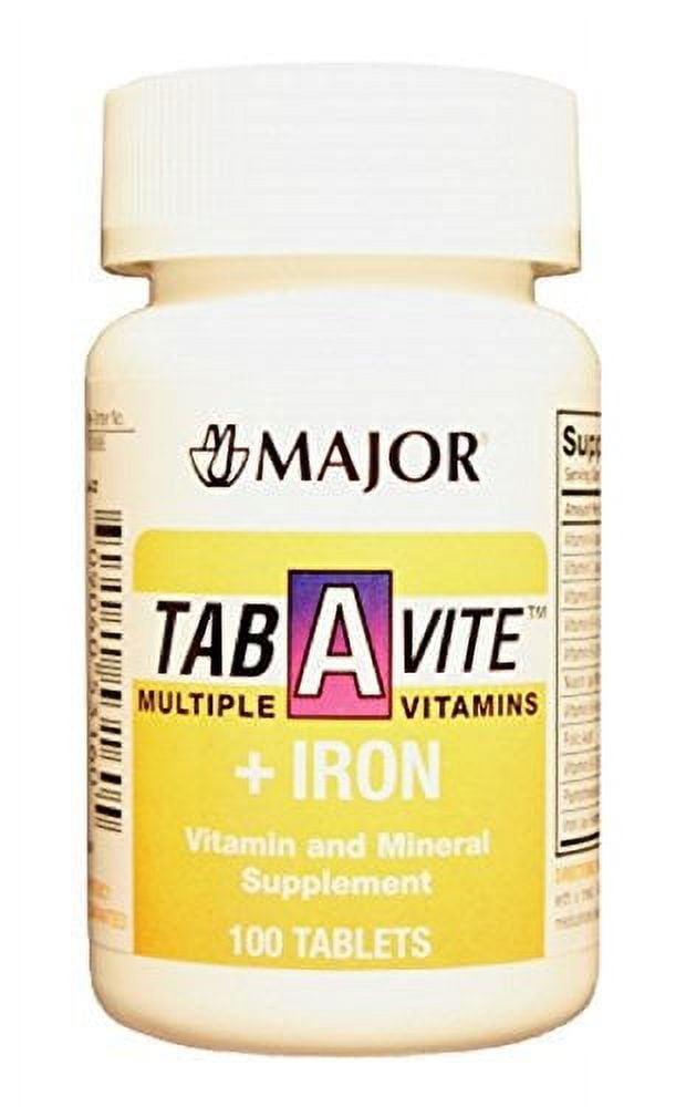 5 Pack Major TabAVite Multivitamin with Iron Tablets 100 Count Each