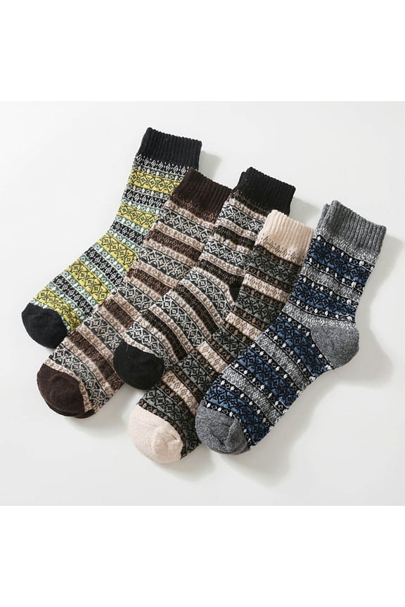 5 Pack Man Fashion Vintage Print Socks under $5! Kadlawus 5 Pack Men's Fashion Vintage Print Socks, Middle Tube Socks Stockings for Winter, Retro Style Socks for Men, Warm Knitted Socks