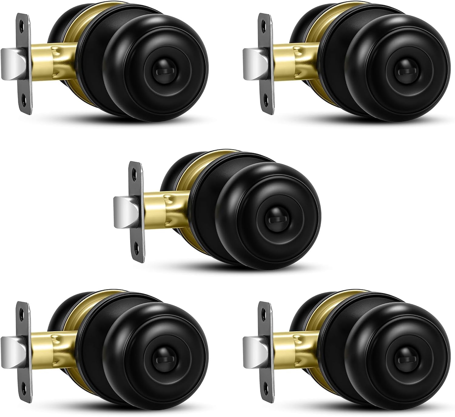 5 Pack Matte Black Door Knobs, Privacy Door Knob with Lock, Interior Doorknobs with Round Ball, Keyless Door Lockset for Bedrooms Bathrooms