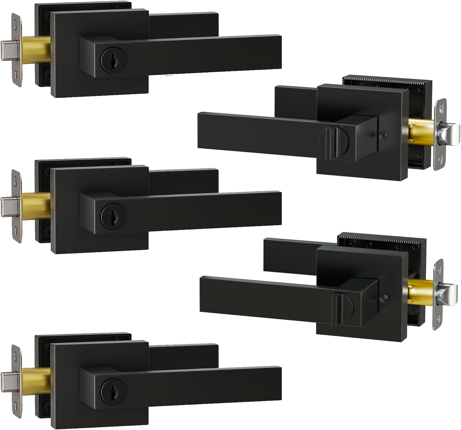Square Key Handle 5 Pack Matte Black Metal Door Handles with Keys Included - Heavy Duty ...