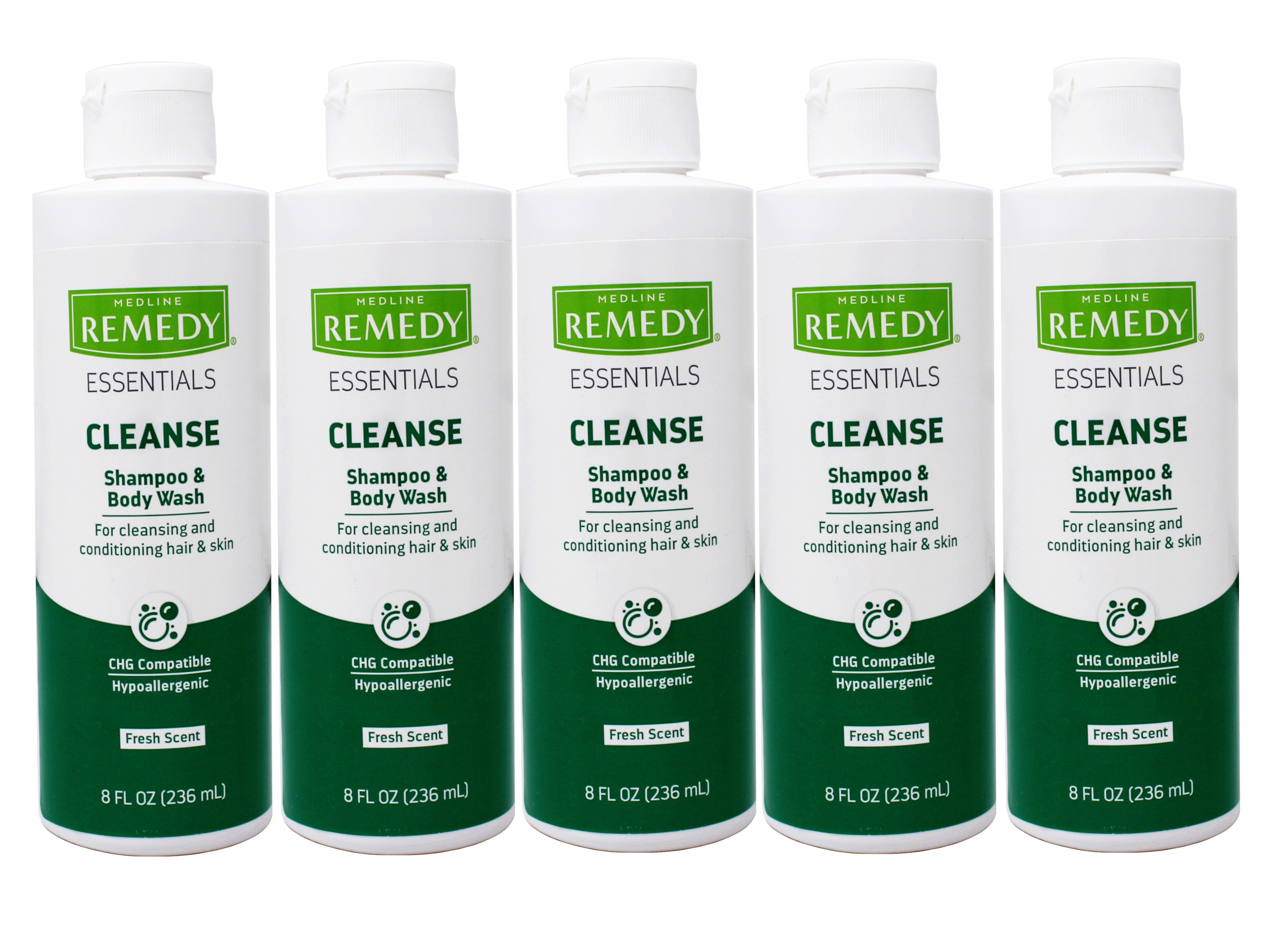 5 Pack - Medline Remedy Essentials Shampoo & Body Wash for Cleansing and Conditioning Hair & Skin, Fresh Scent, 8 FL OZ