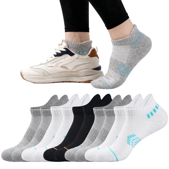 HIALTODAY 5 Pairs Women's Ankle Socks, Lightweight Breathable Cotton Blend Low Cut Casual Athletic ,Size 5-8,BLACK&GRAY&WHITE