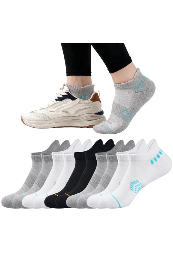 5 Pairs Women's Ankle Socks, Lightweight Breathable Cotton Blend Low Cut Casual Athletic ,Size 8-10,BLACK&GRAY&WHITE