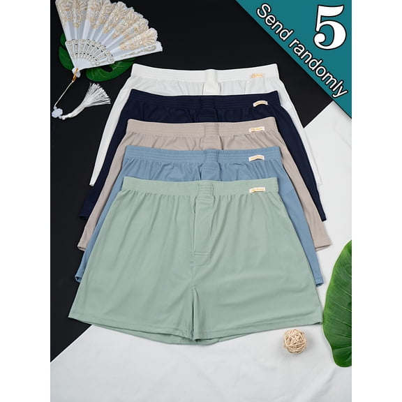 5-Pack Men'S Solid Color Quick-Dry -Like Boxer Shorts | Comfortable, Breathable, Soft, All-Season Wear, High Stretch Elastic Waistband, Casual Embroidered Shorties by MANSERNO
