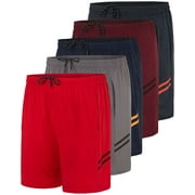 REAL ESSENTIALS 5 Pack: Men's 5" Inseam Dry-Fit Running Workout Shorts - Pockets & Drawstring (Available in Big & Tall)