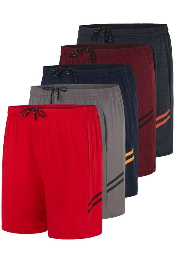 5 Pack: Men's 5" Inseam Dry-Fit Running Workout Shorts - Pockets & Drawstring (Available in Big & Tall)