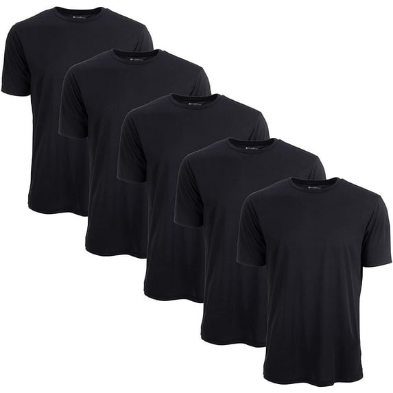 5 Pack: Men's Active Dry Fit Moisture Wicking Athletic Performance Workout Stretch Crew Neck Short Sleeve Top Small, Black