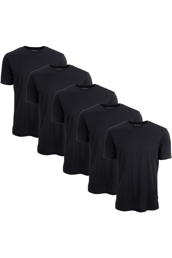 5 Pack: Men's Active Dry Fit Moisture Wicking Athletic Performance Workout Stretch Crew Neck Short Sleeve Top Small, Black