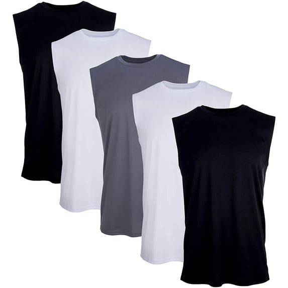 5 Pack: Men's Active Dry Fit Moisture Wicking Muscle Sleeveless Athletic Performance Workout Stretch Tank Top Medium, Assorted