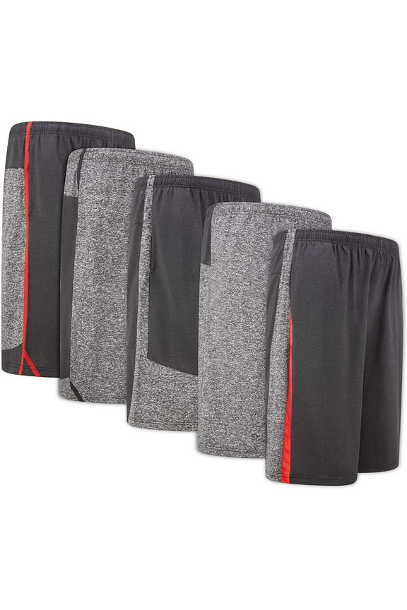 5 Pack: Men's Active Performance Quick-Dry Athletic Workout Training Stretch Basketball Gym Knit Shorts